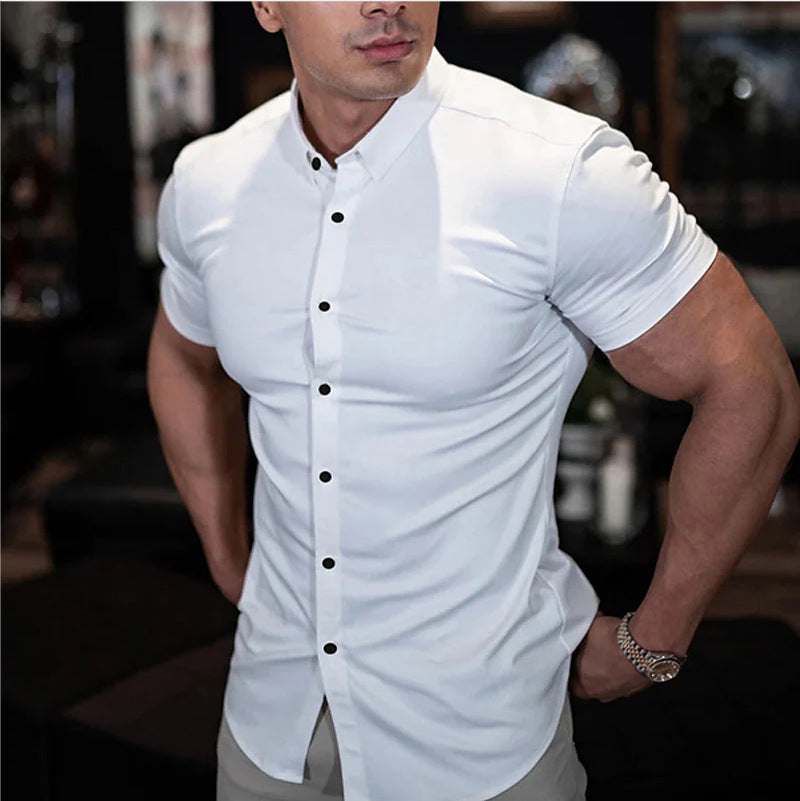 Slim Fit Short Sleeve Shirt Summer Men's Solid Color Casual Tops