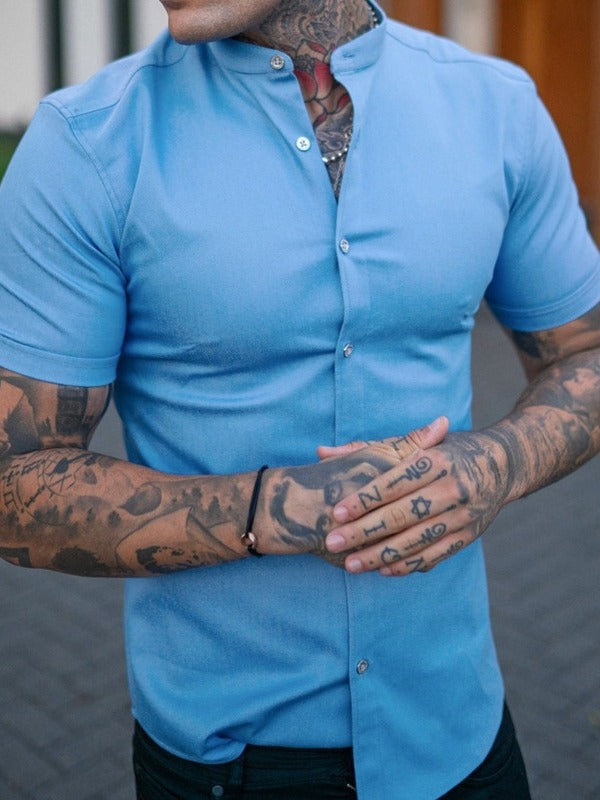 Slim Fit Short Sleeve Shirt Summer Men's Solid Color Casual Tops