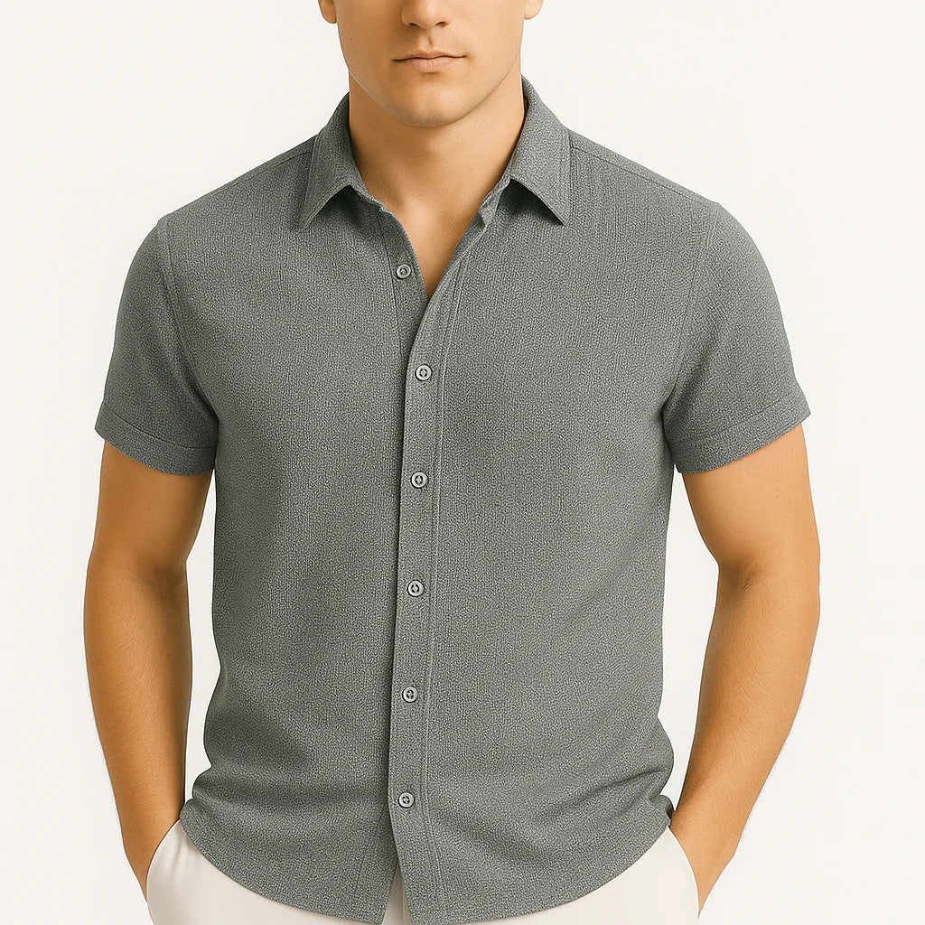 Slim Fit Short Sleeve Shirt Summer Men's Solid Color Casual Tops