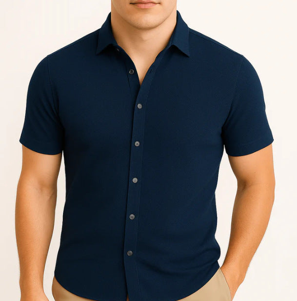 Slim Fit Short Sleeve Shirt Summer Men's Solid Color Casual Tops